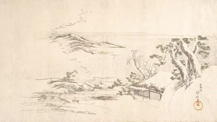 Śnieżny krajobraz z szarymi chmurami, ca. 1800.