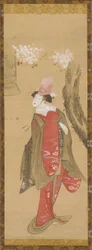 Tancerka Kiyohime, wiśnia i dzwon Dojo-ji, koniec XVIII-początek XIX wieku.