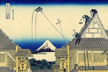 Szkic sklepu Mitsui przy ulicy Suruga w Edo, ok. 1830 r. (drewnodruk)
