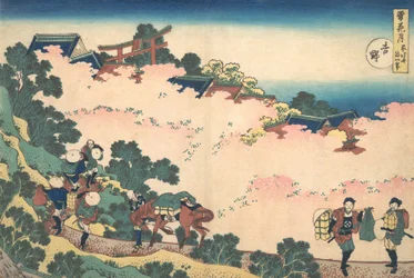 Wiśniowe kwiaty w Yoshino Yoshino, z cyklu Snow, Moon, and Flowers Setsuge..., ca. 1833.