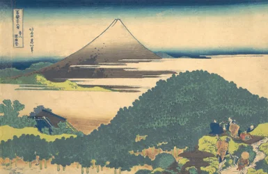 Poduszka Sosna u Aoyamy Aoyama enza no matsu, z serii Trzydzieści sześć widoków…, ca. 1830-32.