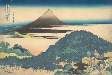 Poduszka Sosna u Aoyamy Aoyama enza no matsu, z serii Trzydzieści sześć widoków…, ca. 1830-32.