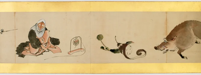 Szczegół ręcznego przewijania z różnymi obrazami, okres Edo, 1839 tusz i kolor na papierze