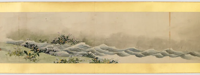 Szczegół ręcznego przewijania z różnymi obrazami, okres Edo, 1839 tusz i kolor na papierze