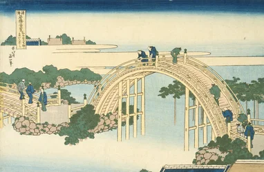 Drum Bridge of Kameido Tenjin Shrine z serii Cudowne widoki słynnych mostów w całej prowincji, XIX w. (kolorowy drzeworyt)