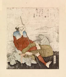 Rybak palący nad strumieniem, ok. 1835 r. (kolorowy drzeworyt)