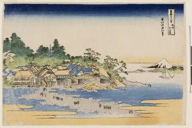 Fuji z wyspy Enoshima w prowincji Sagami, z cyklu Trzydzieści sześć widoków na górę Fuji, początek lat 30. XIX wieku