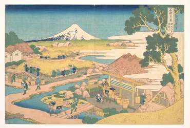 Fuji z plantacji herbaty Katakura w Suruga (Sunshū Katakura chaen no Fuji), z cyklu „Trzydzieści sześć widoków góry Fuji” (Fugaku sanjūrokkei)
