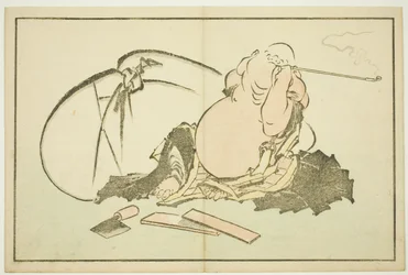 Hotei palący fajkę, z Księgi obrazów realistycznych obrazów Hokusaia (Hokusai shashin gafu)