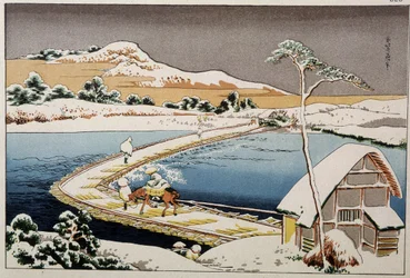 Pejzaż japoński - grafika Hokusai (druk)