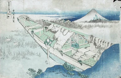 Joshu, Ushibori, Hetachi Provinces z serii Thirty Six Views of Fuji, XIX wiek (kolorowy drzeworyt)