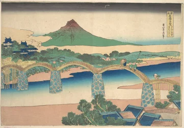 Most Kintai w prowincji Suō (Suō no kuni Kintaibashi), z serii „Niezwykłe widoki mostów w różnych prowincjach” (Shokoku meikyō kiran)