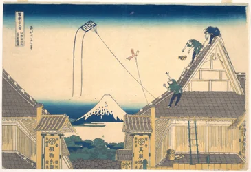 Sklep Mitsui w Surugachō w Edo (Edo Surugachō Mitsui mise ryaku zu), z cyklu „Trzydzieści sześć widoków góry Fuji” (Fugaku sanjūrokkei)