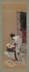Noworoczny zwyczaj: Życzenie noworocznego pomyślnego snu, okres Edo, ok. godz. 1806-1811.