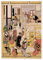 New Years Days of the Teahouse Ogi-ya, c.1810 (odbitki drzeworytowe) (patrz także 406534, 406535 i 406536)