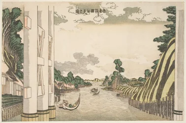 Obraz rzeki Sumida widziany spod mostu Azuma, ok. 1830 r. (drzeworyt)