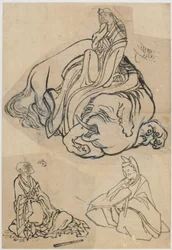 Szkic przygotowawczy do Kurtyzany Eguchi jako Bodhisattwy Fugen..., okres Edo, c1806-1811.