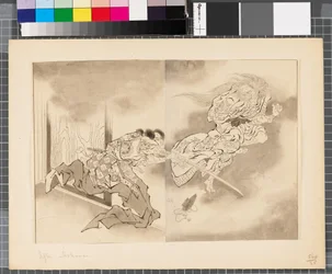 Sceny z wojny między Japonią a Koreą, koniec XVIII - pierwsza połowa XIX wieku (tusz i płótno na papierze)