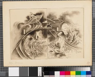 Sceny z wojny między Japonią a Koreą, koniec XVIII - pierwsza połowa XIX wieku (tusz i płótno na papierze)