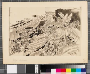 Sceny z wojny między Japonią a Koreą, koniec XVIII - pierwsza połowa XIX wieku (tusz i płótno na papierze)