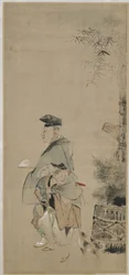 Dwóch animatorów przechadzających się w Nowy Rok, okres Edo, ok. 1830-32 (tusz i kolor na papierze)
