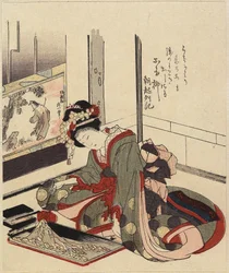Kobieta układająca bonkei, 1820-1834