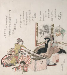 Kobiety przygotowujące herbatę wokół nosiciela ognia, 1816.