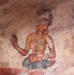 Apsaras, niebiańska nimfa składająca ofiarę, fresk, ufortyfikowana cytadela Sigiriya (Lista Światowego Dziedzictwa UNESCO