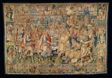 Muzeum Parafialne Gobelinów (Pastrana Parafialne Muzeum Gobelinów). Flamandzki gobelin. Karol Wielki, triumfalny wjazd do Karmanii (Aleksander Wielki, triumfalny wjazd do Karmanii).