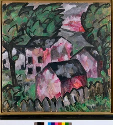 Pejzaż z czerwonymi domami Obraz Kazimierza Siewierinowicza Malewicza (Malewicz, Malewicz) (1878-1935) Słońce 107x106 cm 1910 Słońce Kunstmuseum Bale