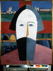 Głowa chłopa. Obraz Kasimira Severinovicha Malewicza (Malevich, Malevic) (1878-1935), olej na drewnie