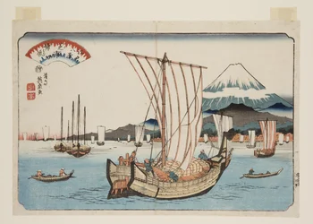 Returning Sails at Shiba Bay (Shibaura no kihan) (kolorowy drzeworyt)