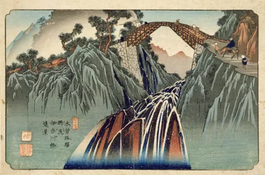 Most Inagawa w Nojiri (Nojiri Inagawa bashi Enkei), wydany przez Hoeido i Kinjudo, koniec lat 30. XIX wieku