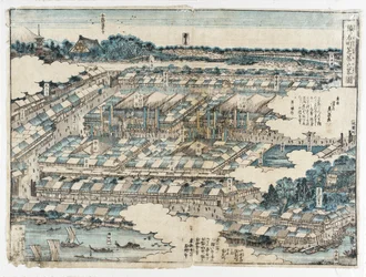 Szkic dzielnicy teatrów kabuki w Saruwakamachi