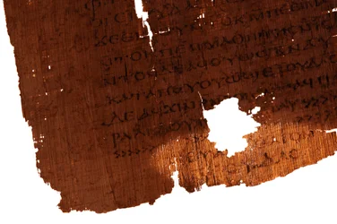Fragment końcowej strony Ewangelii Judasza, ostatnia linijka tekstu brzmi "The Go..., 2006 (zdjęcie)
