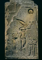 Relief przedstawiający Echnatona pod Atenem, balustrada, Amenhotep IV. Jako faraon, Echnaton jest..., 2009 (zdjęcie)