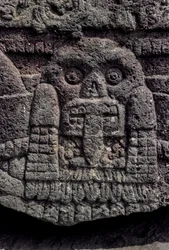 Rzeźba czaszki i węża, Tenochtitlan, Templo Mayor, Aztekowie, Meksyk, Mexico City, Gr..., 2010 (zdjęcie)