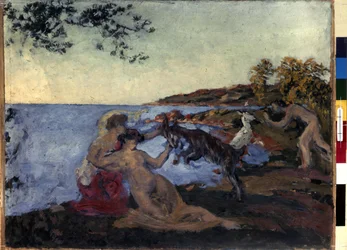 Wzór mitologiczny. Obraz Ker Xaviera Roussela (1867-1944), ok. 1903 r. Olej na tekturze. Nabis. Rozmiar: 47x62 cm. Ermitaż, Sankt Petersburg (Sankt-Petersburg)