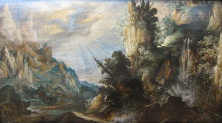 "Krajobraz górski z wodospadem" autorstwa Kerstiaena de Keunincka, ok. 1600 r.