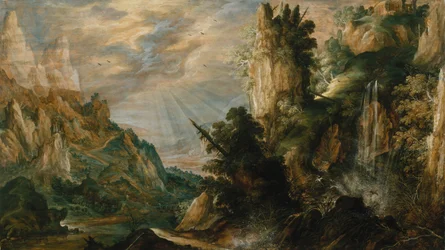 Pejzaż górski z wodospadem, ca. 1600.