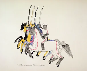 Indiański taniec konny (pigment na płótnie)