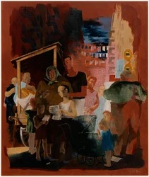 Sceny Nowego Jorku - Lower East Side (studium muralu, stacja pocztowa Madison Square, Nowy Jork)