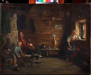 Rodzinna sielanka par Kirill Vikentievich Lemoch (Lemokh) (1841-1910), - Olej na płótnie - Kolekcja prywatna