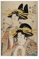 Dwie kurtyzany ze zwojem, okres Edo, ok. 1790-1804 (drzeworyt na papierze)