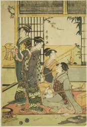 Drums and Shamisen (kolorowy drzeworyt; aiban)