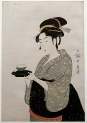 Portret matki drutu. Portret kobiety. Japońska grafika Utamaro Kitagawa (1753 - 1806) Styl Ukiyo-E, ok. 1793. Paryż, Guimet Museum