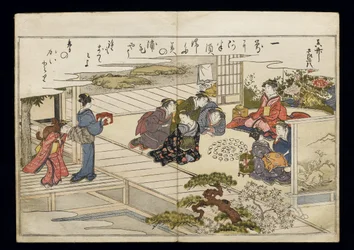 Shiohi no tsuto (Dary z odpływu), znany jako Księga Muszli, 1789 (kolorowy drzeworyt)