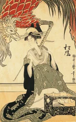 Oiran Matsuzake z fajką, Kitagawa Utamaro, drzeworyt