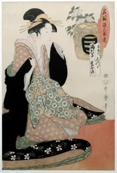 Ze względu na Yomeishu z Mangaji. Portret kobiety. Japońska grafika Utamaro Kitagawa (1753 - 1806) Styl Ukiyo-e, ok. 1794. Paryż, Musee Guimet