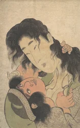 Yamauba Zabawa z młodym Kintoki, ca. 1795.